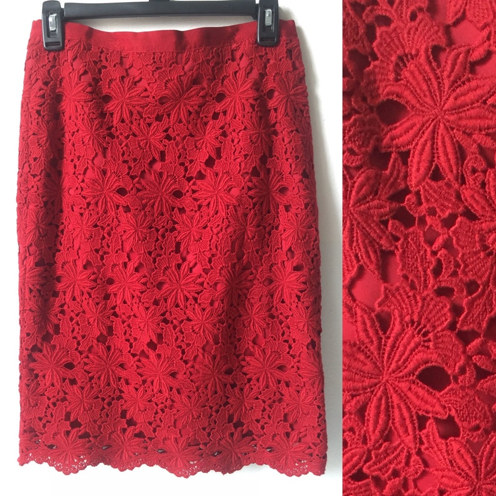 New dark red lace pencil skirt